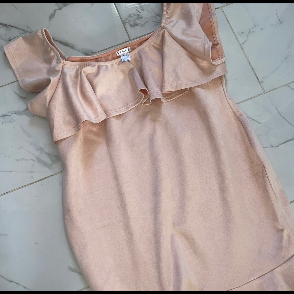 Venus Pink Suede Ruffle Dress - Picture 3 of 4
